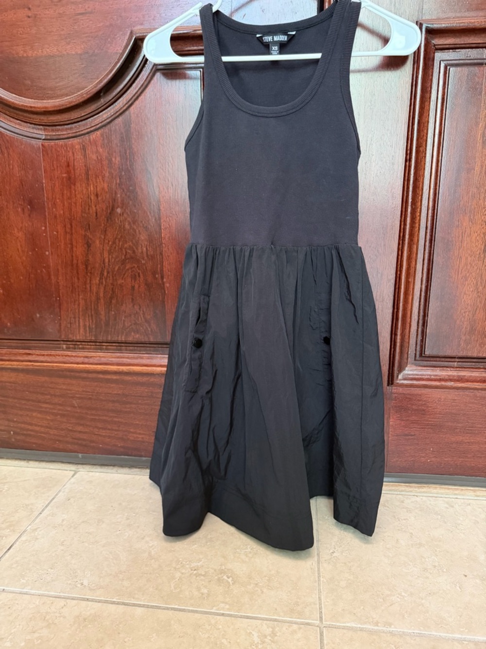 Steve Madden Black Girls' Tank Dress with Gathered Skirt